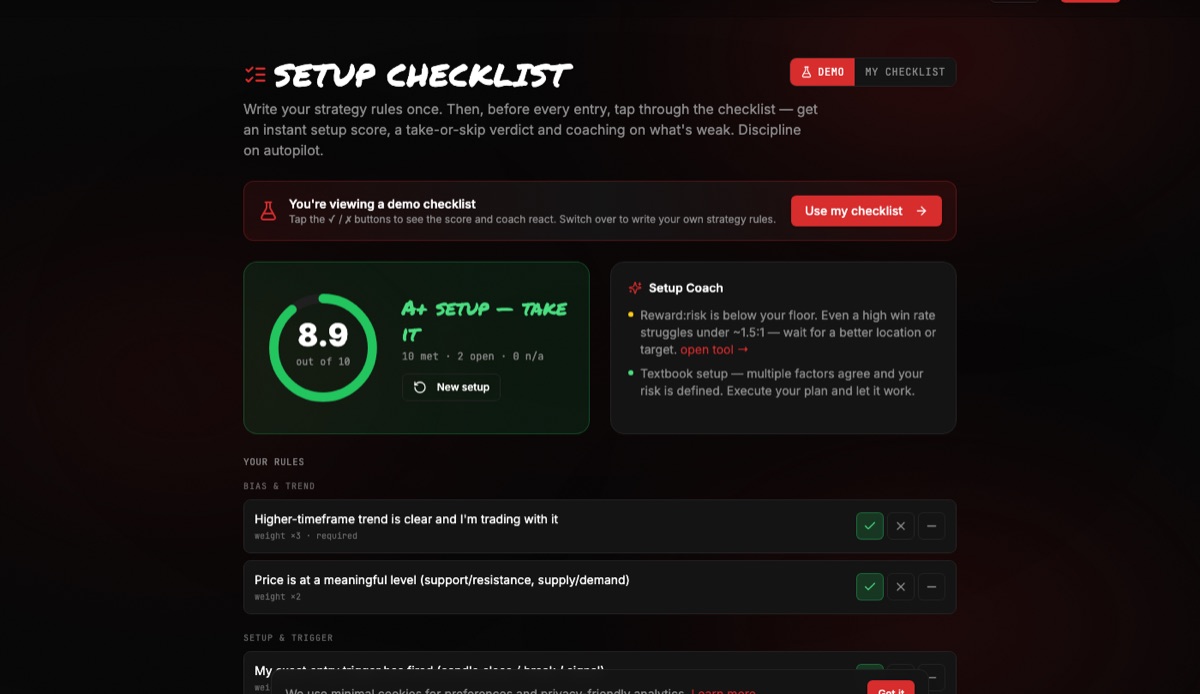 Setup checklist & score